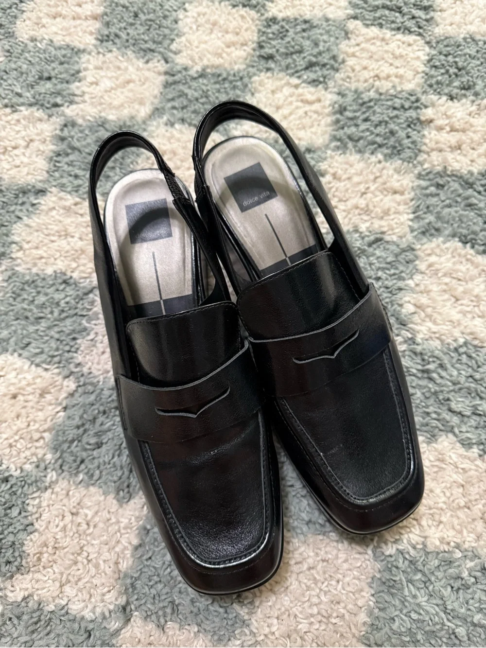 Dolce Vita Black Patent Sling Back Loafers Chunky Sole Preppy Goth Academia 12